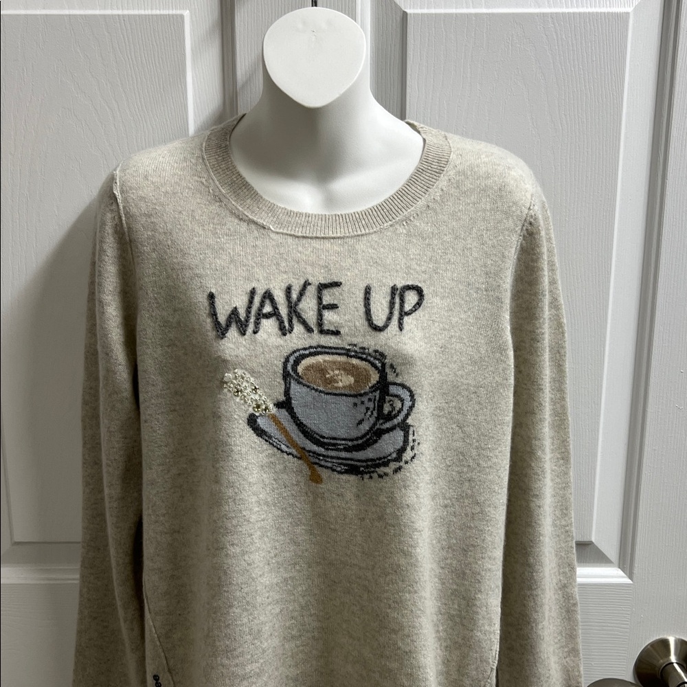 L T women’s cashmere sweater light gray Wake Up smell the coffee size Large L - Picture 2 of 7